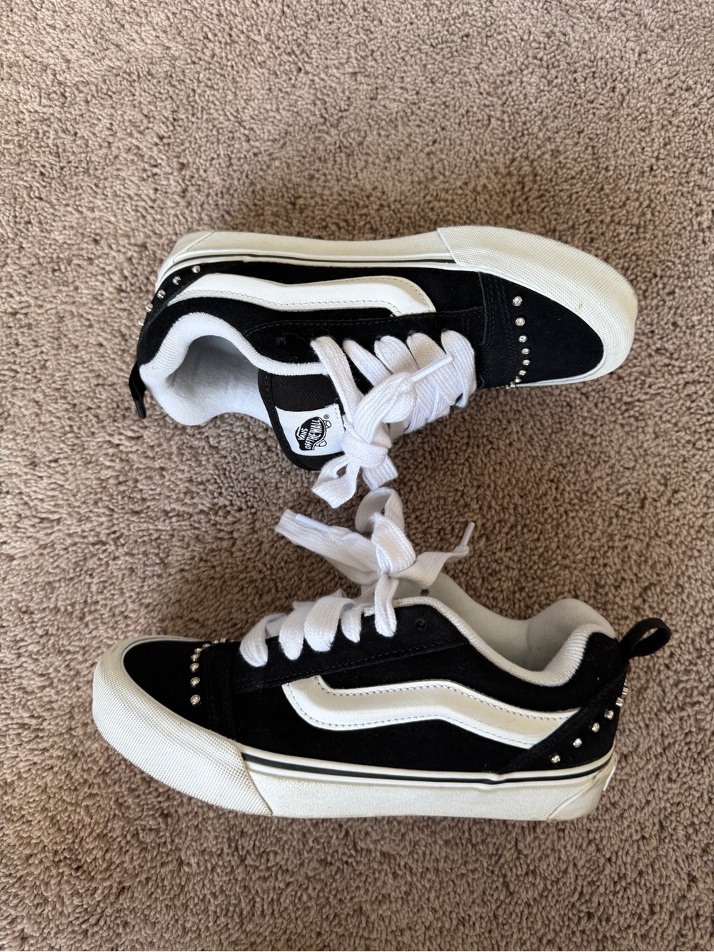 Vans Knu Skool Rhinestone chunky Black White Low-Top Sneakers with Stud Accents - Picture 8 of 13